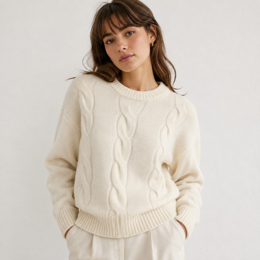 & Other Stories Sweater Womens XS Cream Scandi Cable Knit Wool Alpaca Blend